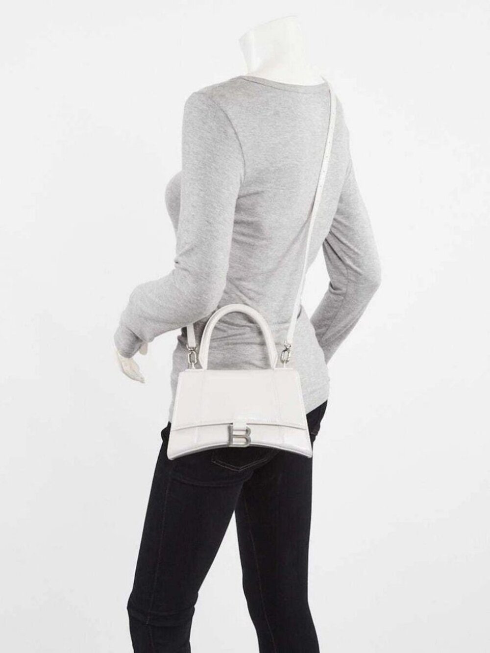 Balenciaga Dark White Leather Hourglass Small Top Handle Bag - Picture 10 of 10